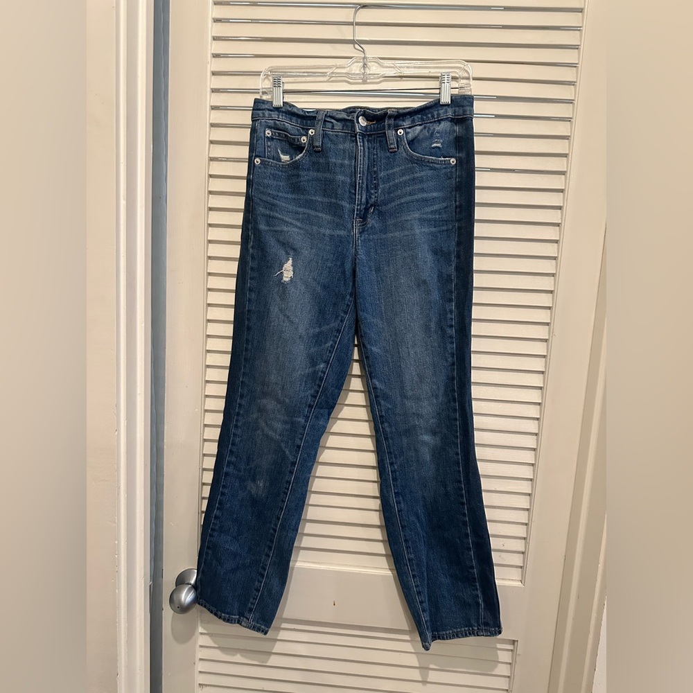 Vintage Straight Jeans size 27 with darker blue stripe at outside leg seam